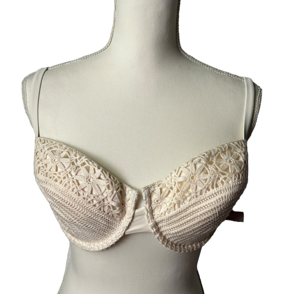 SHADE & SHORE ivory boho crochet swim top w underwire bikini top NWT